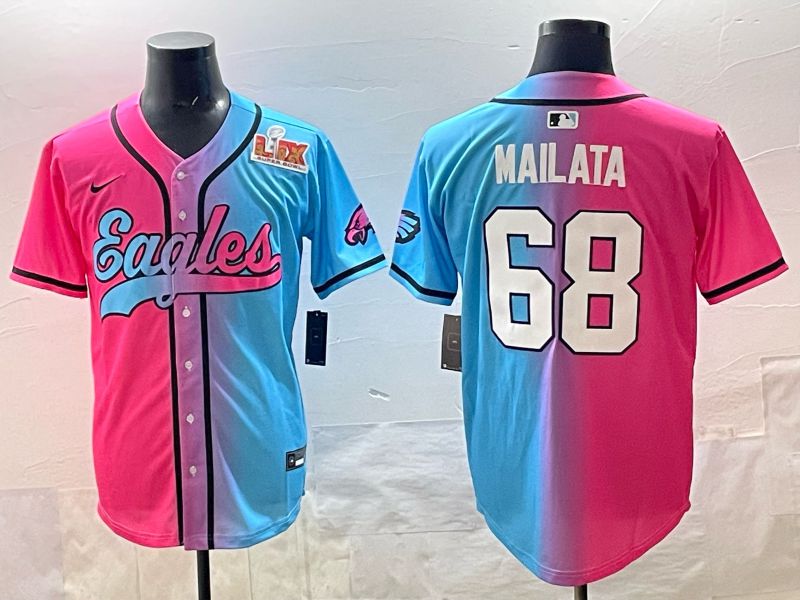 Men 2025 Philadelphia Eagles #68 Mailata Blue pink Nike Limited NFL Jersey style 06